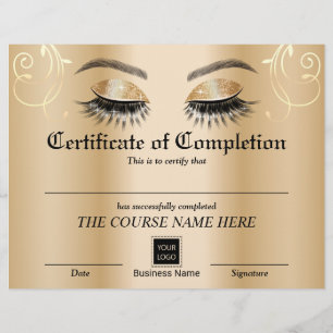 Gold Lashes Salon Certificate of Completion