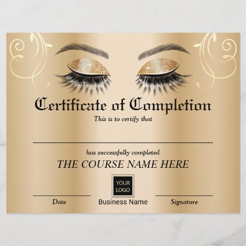 Gold Lashes Salon Certificate of Completion