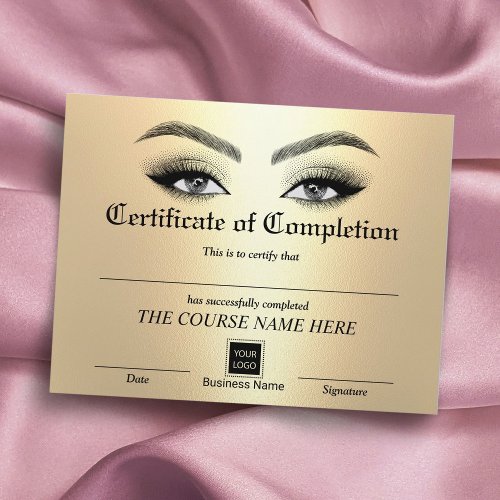 Gold Lashes Salon Certificate of Completion Award
