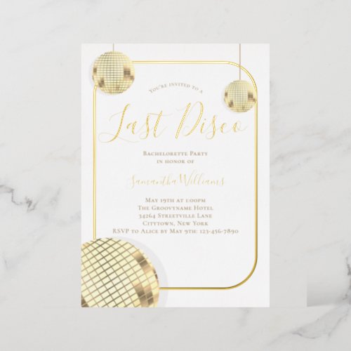 Gold Last Disco Bachelorette Party Foil Invitation