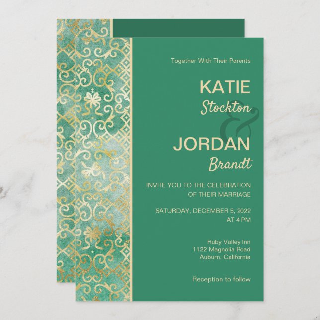 Gold Lattice Wedding Invitation (Front/Back)