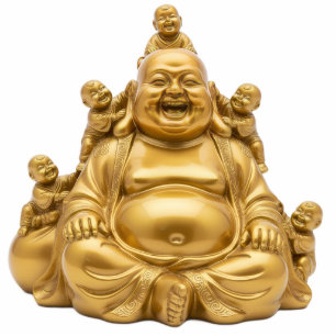 Gold Laughing Buddha with Children 2D Budai Cutout