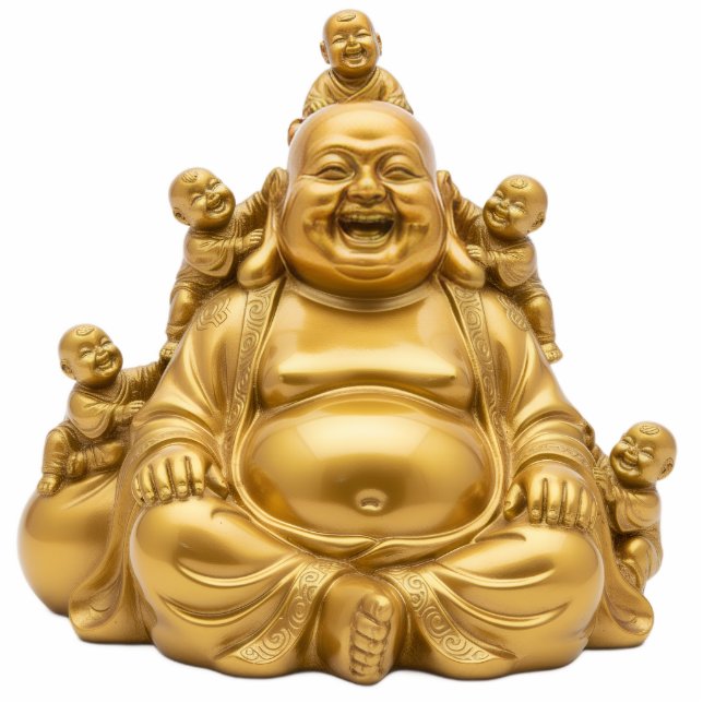 Gold Laughing Buddha with Children 2D Budai Cutout (Front)