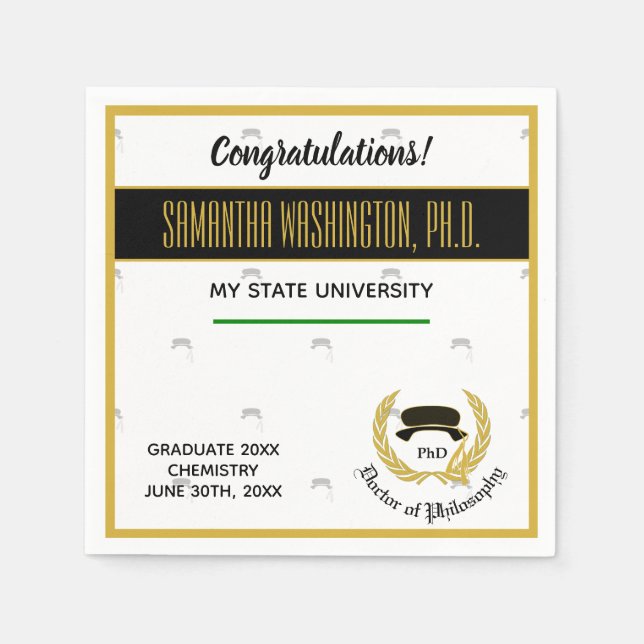 Gold Laurel Doctor Degree PhD Graduation Party Napkins (Front)