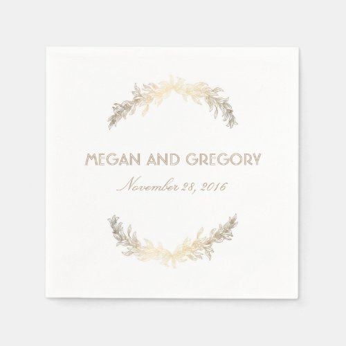 Gold Laurel Elegant White Wedding Napkins - Gold laurel olive leaves wreath elegant white wedding paper napkins