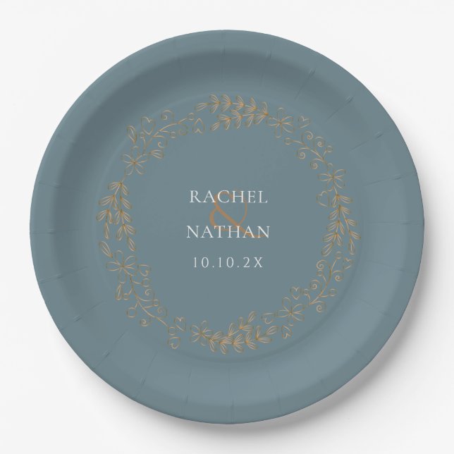 Gold Laurel Garland Personalized Paper Plates (Front)
