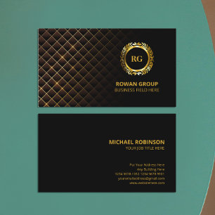 Gold Laurel Leaf Crest Diamond Pattern Luxury Business Card