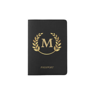 Gold Laurel Leaf Emblem Monogram Passport Holder