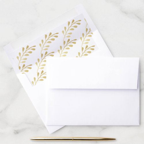 Gold Laurel Leaf Pattern on White Envelope Liner