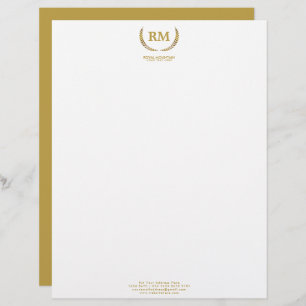 Gold Laurel Leaves Elegant Initial on white Letterhead