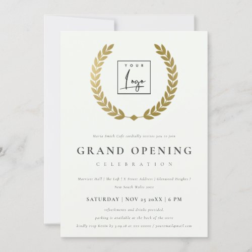 Gold Laurel Logo Ornate Grand Opening Invite