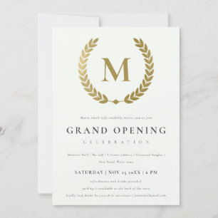 Gold Laurel Monogram Ornate Grand Opening Invite