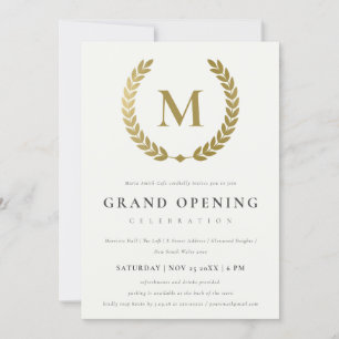 Gold Laurel Monogram Ornate Grand Opening Invite
