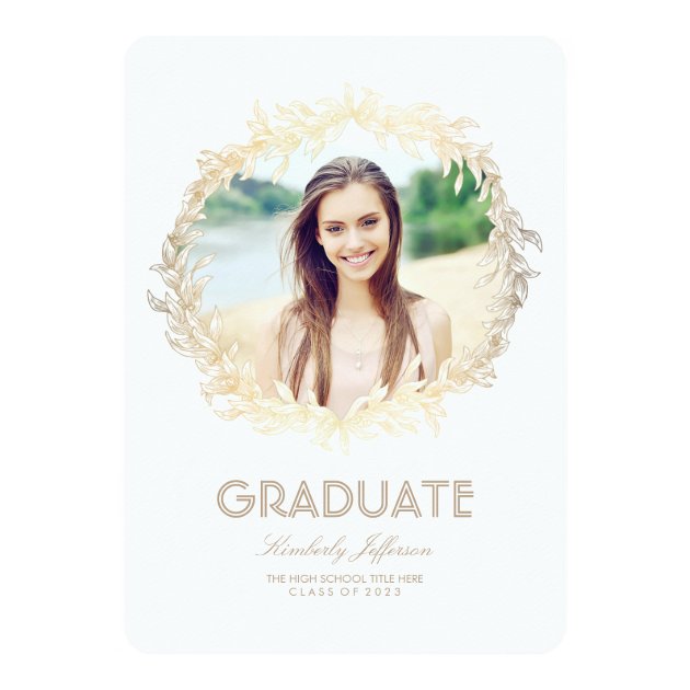 Gold Laurel Photo Graduation Party Card (front side)