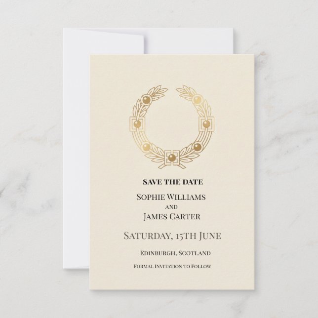 Gold Laurel Wedding Save The Date (Front)