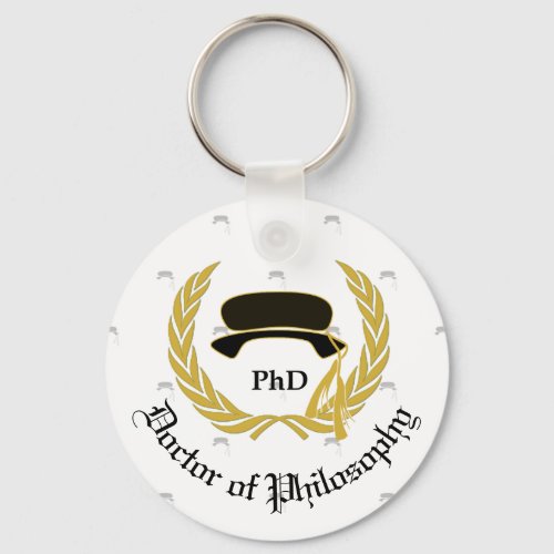 Gold Laurel Wreath Beefeater PhD Graduation Cap Keychain