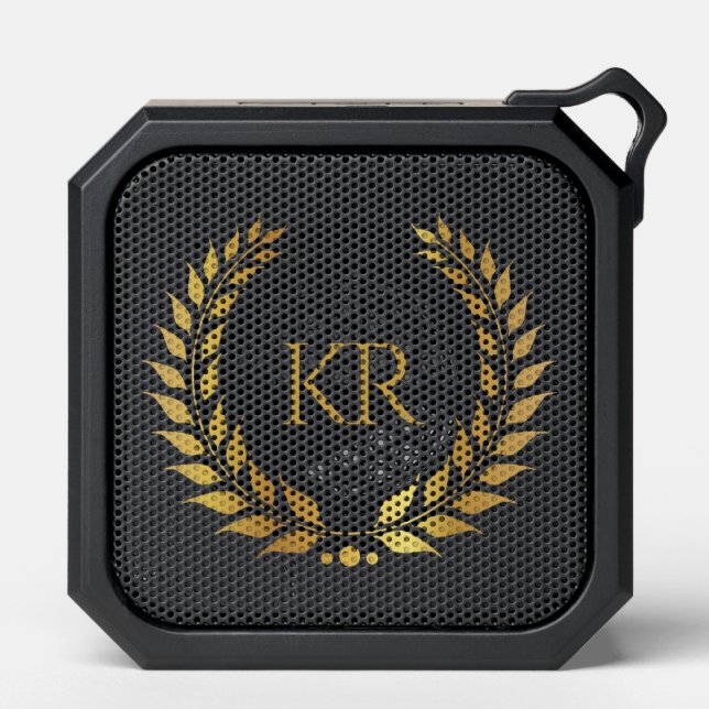 Gold Laurel Wreath Custom Monogram Bluetooth Speaker (Front)