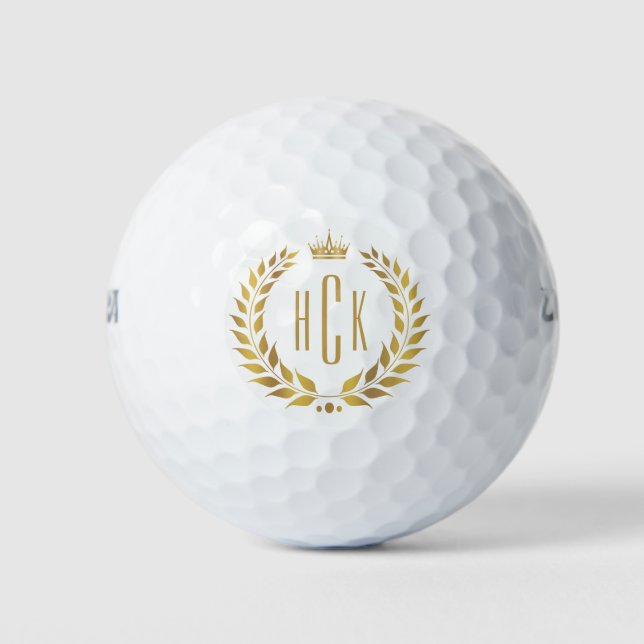 Gold Laurel Wreath Custom Monogram Golf Balls (Front)