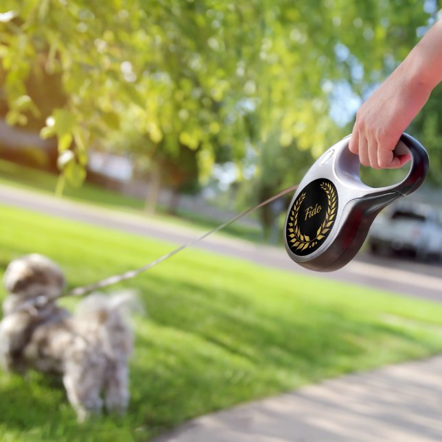 Gold Laurel Wreath Custom Name Retractable Pet Leash (Dog)