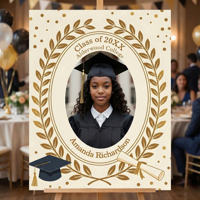 Gold Laurel Wreath Custom Photo Graduation Welcome Foam Board (Creator Uploaded)