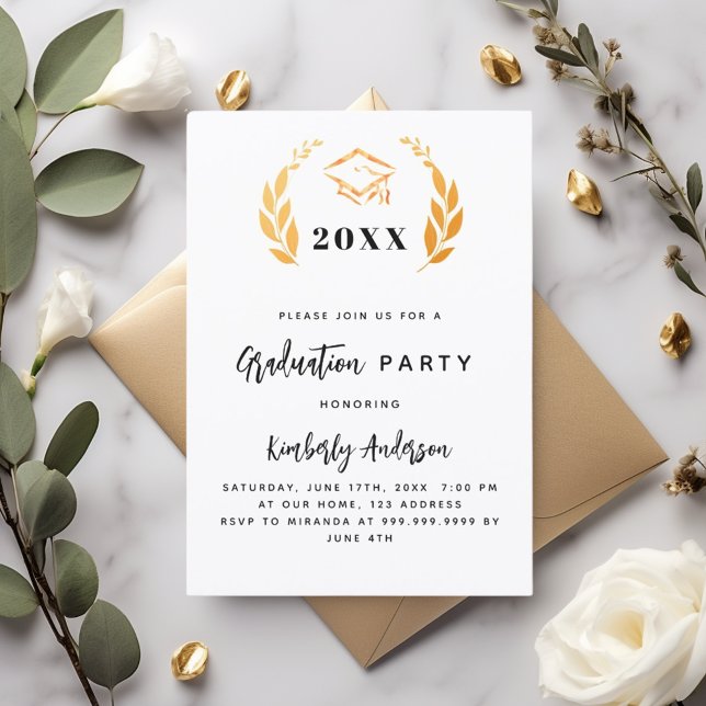 Gold laurel wreath Graduation Party Invitation (Creator Uploaded)