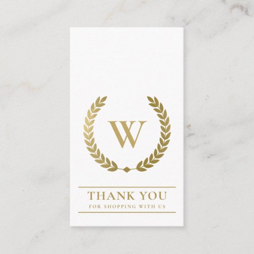 GOLD LAUREL WREATH INITIAL LOGO BUSINESS THANK YOU BUSINESS CARD