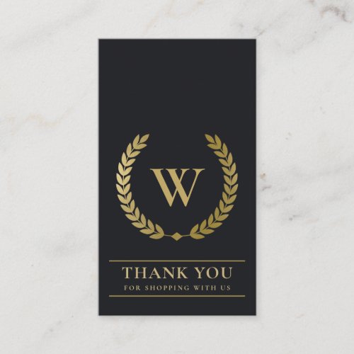 GOLD LAUREL WREATH INITIAL LOGO BUSINESS THANK YOU BUSINESS CARD