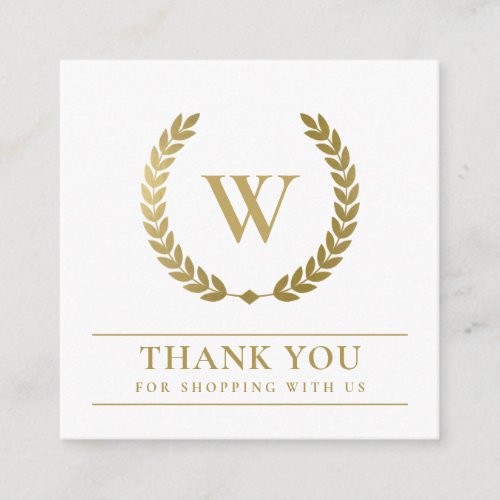 GOLD LAUREL WREATH INITIAL LOGO BUSINESS THANK YOU SQUARE BUSINESS CARD