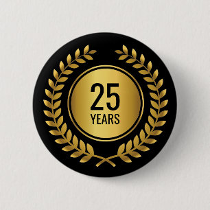 Gold Laurel Wreath Length of Service Award Pinback Button