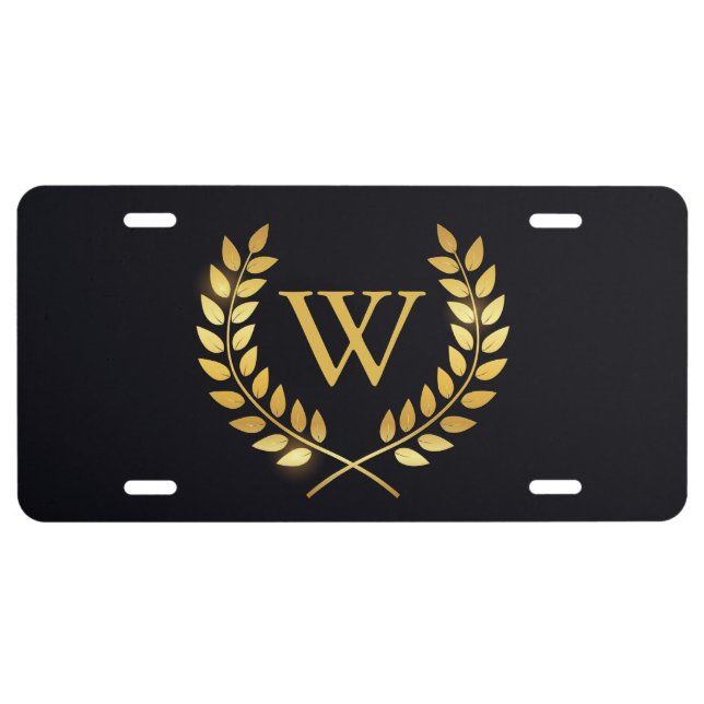 Gold Laurel Wreath Monogram License Plate (Front)