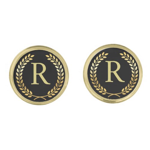 Gold Laurel Wreath Personalized Initial Cufflinks