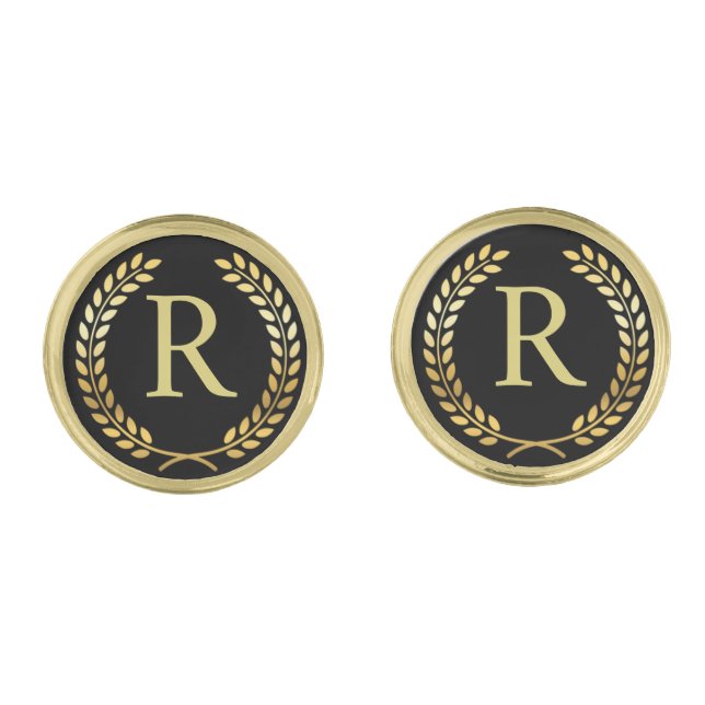Gold Laurel Wreath Personalized Initial Cufflinks (Front)