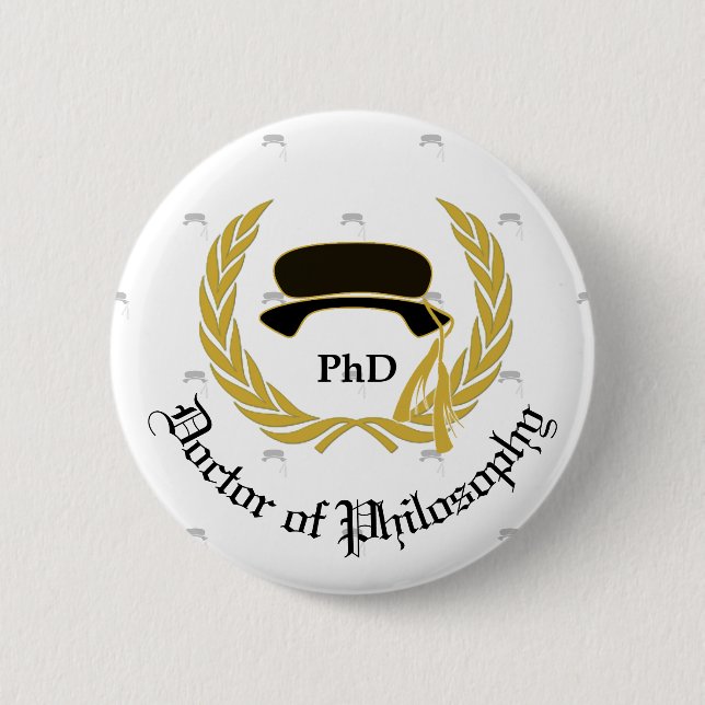Gold Laurel Wreath Tam PhD Doctor Graduation Button (Front)