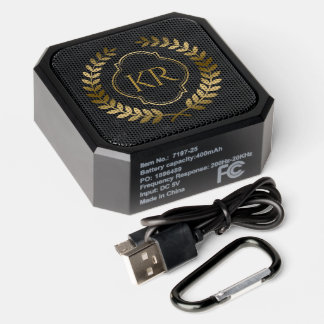 Gold Laurel Wreath with Badge Custom Monogram Bluetooth Speaker