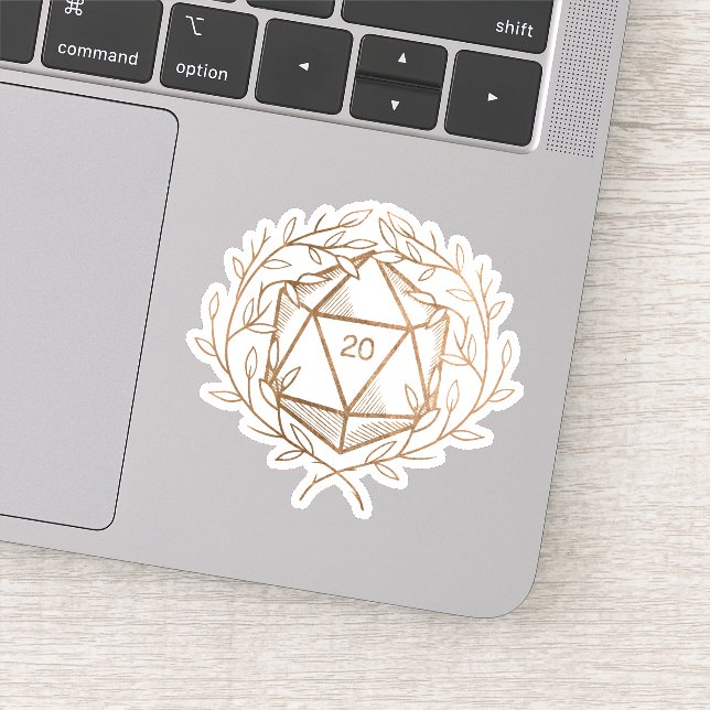 Gold Laurels D20 Dice Fantasy Game Master Sticker (Detail)