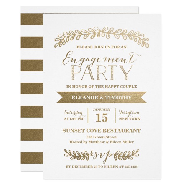 Gold Laurels Engagement Party Invitation