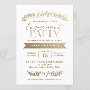 Gold Laurels Engagement Party Invitation