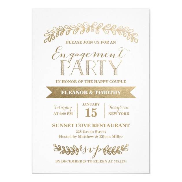 Gold Laurels Engagement Party Invitation