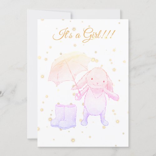  Gold Lavender Bunny Umbrella Shower Invitation