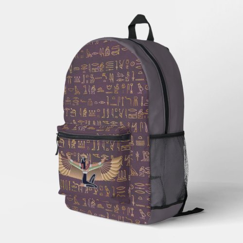 Gold Lavender Egyptian Princess Hieroglyphs Printed Backpack