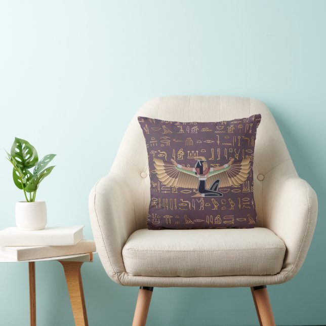 Gold Lavender Egyptian Princess Hieroglyphs Throw Pillow (Chair)