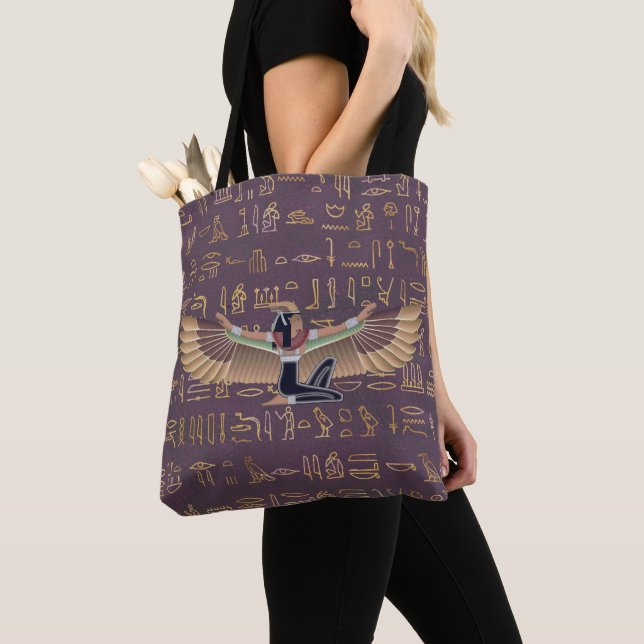 Gold Lavender Egyptian Princess Hieroglyphs Tote Bag (Close Up)
