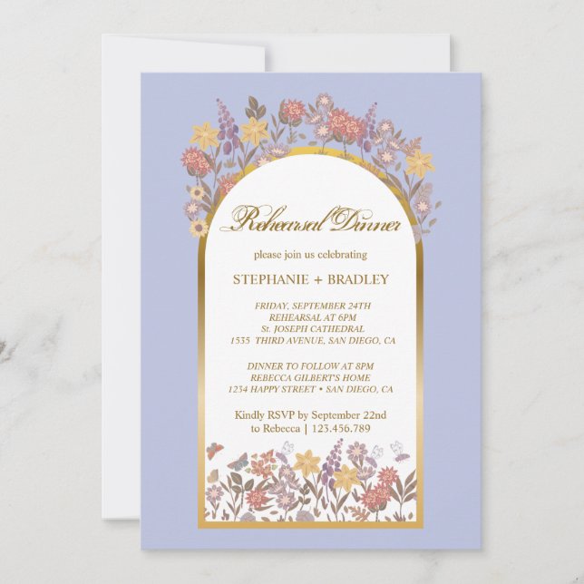 Gold Lavender Elegant Floral Rehearsal Dinner Invitation (Front)