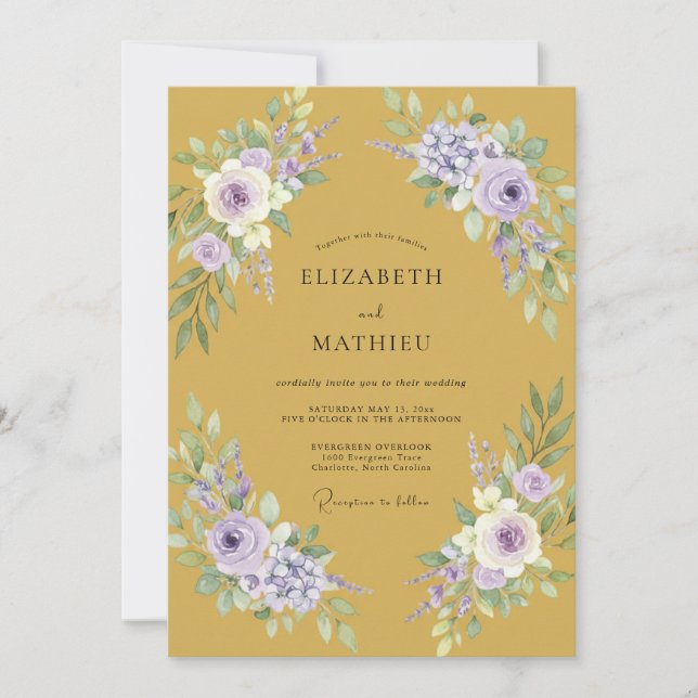 Gold Lavender Floral Romance Wedding Invitation (Front)