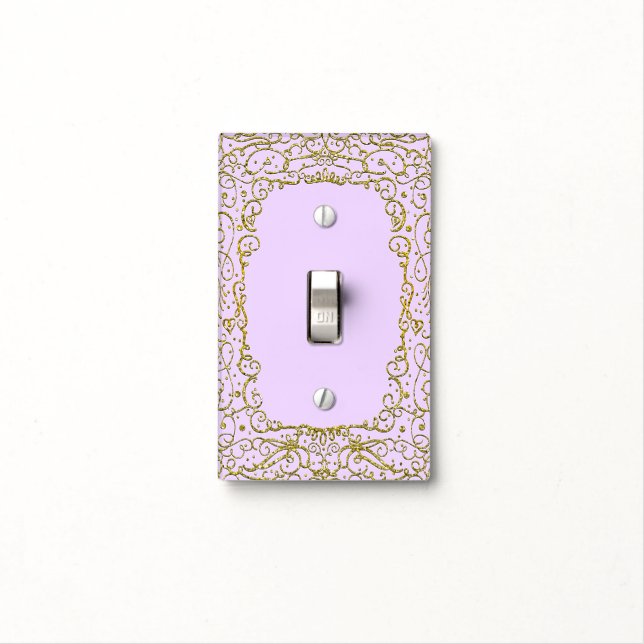 Gold Lavender Purple Glitter Princess Filigree Light Switch Cover (In Situ)