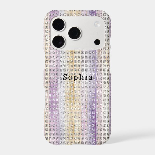 Gold Lavender Purple Stripes Sparkle Case-Mate iPhone Case (Back)