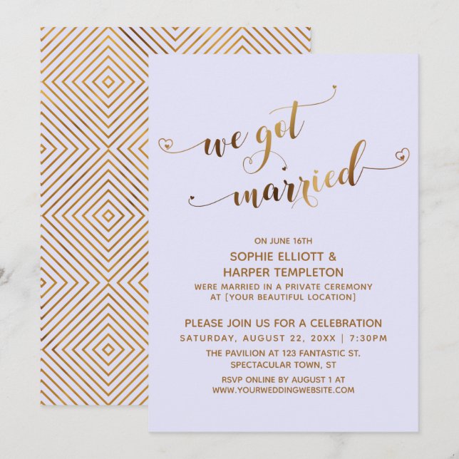 Gold & Lavender We Got Married Post-Wedding Party Invitation (Front/Back)