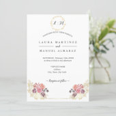 Gold Lavenderblush Floral Wedding Invitation (Standing Front)