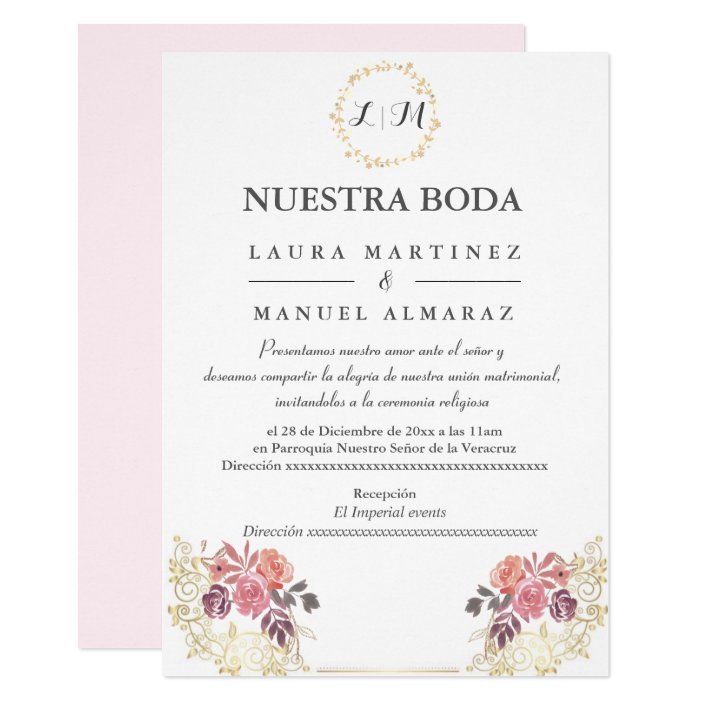 Gold Lavenderblush Floral Wedding Spanish Invitation Zazzle com