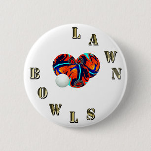 Gold Lawn Bowls Lettering And Bowls, Badge Button